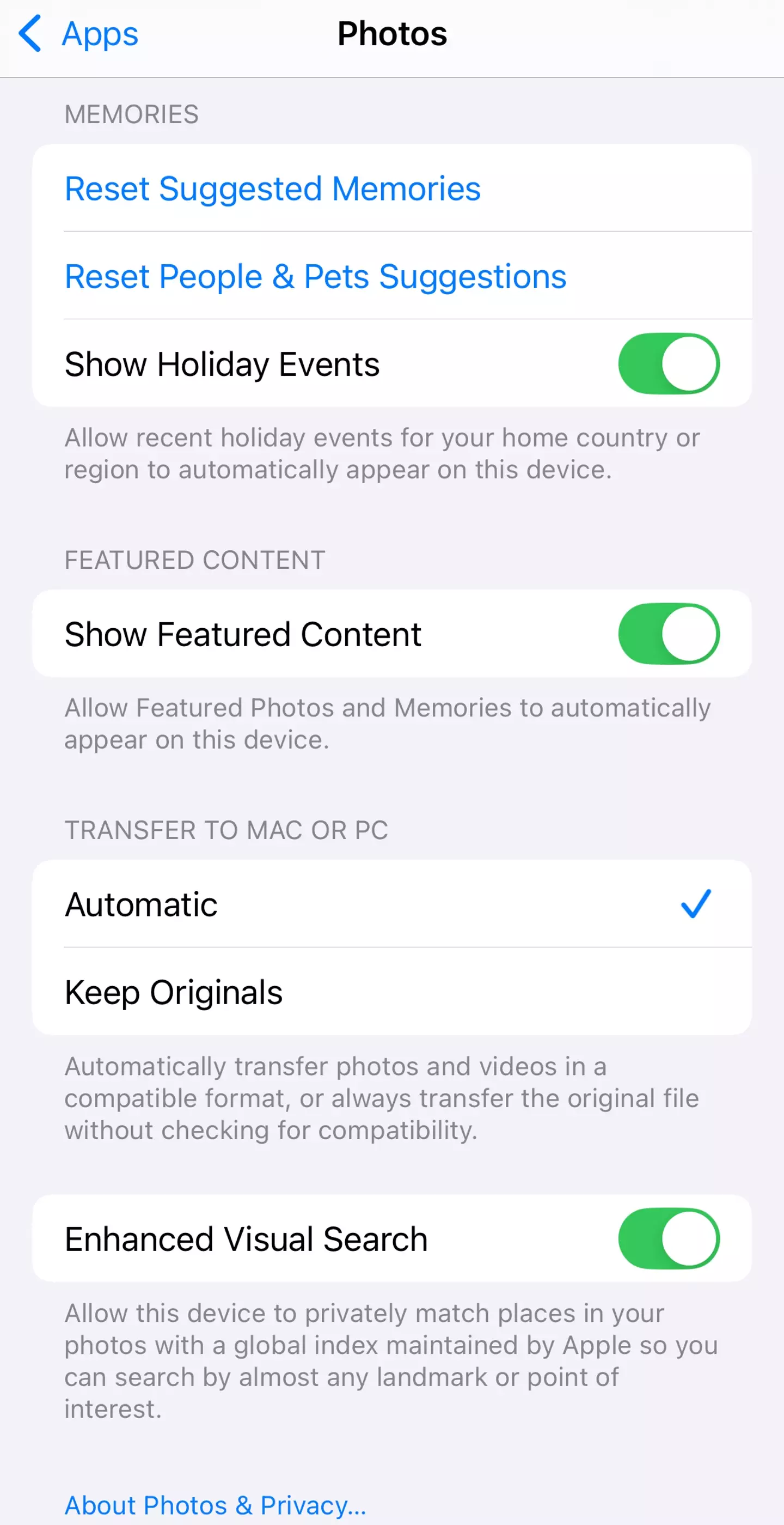 Enhanced Visual Search is easy to turn off for those who don't want it (Apple)