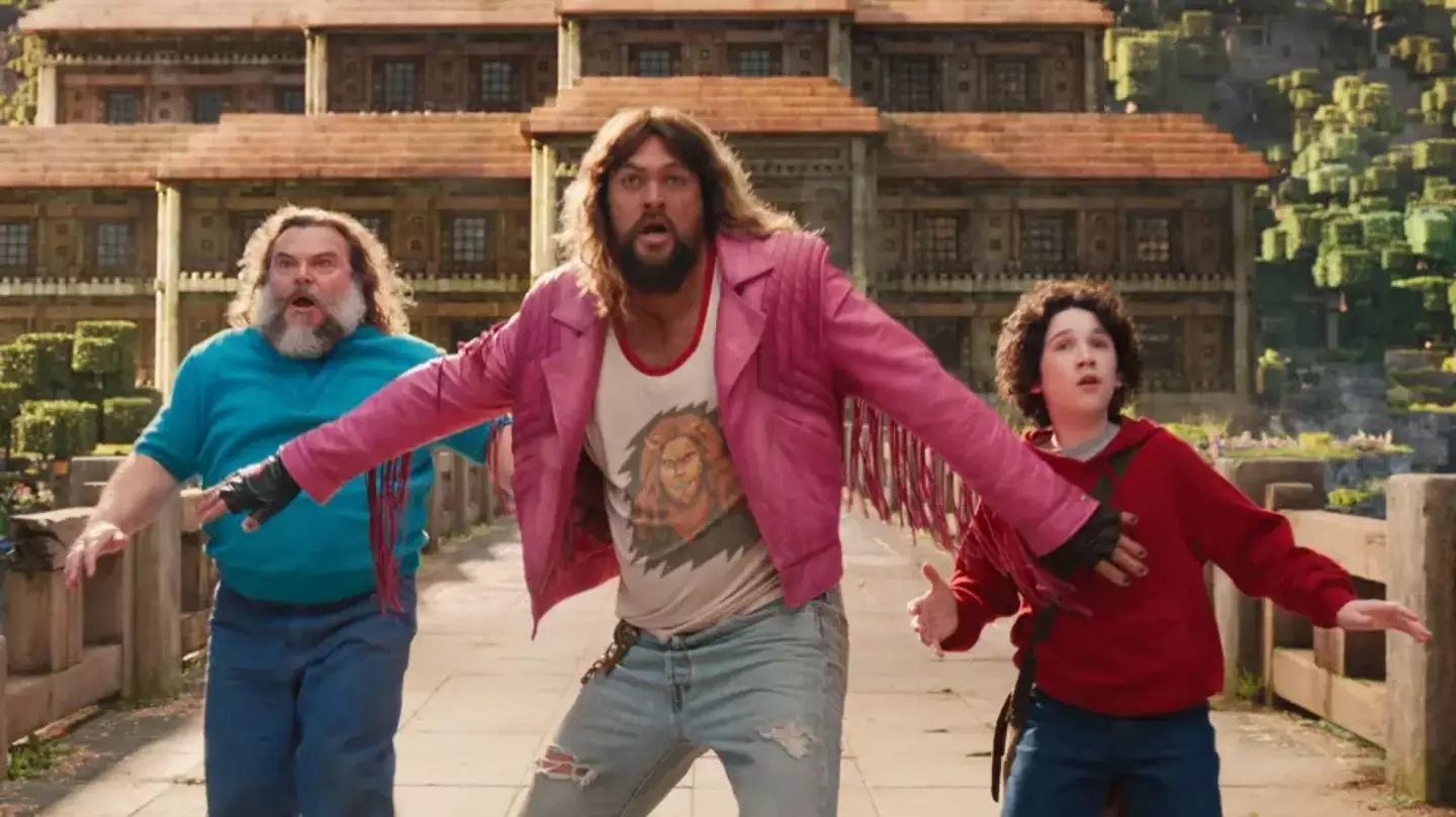 The video game adaptation sees Jack Black and Jason Momoa pulled into the famous Minecraft world (Warner Bros.)