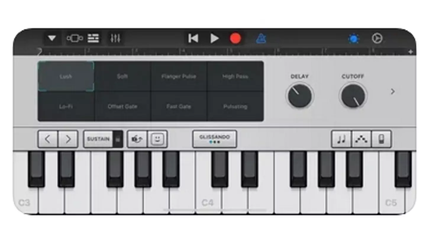 The keyboard feature of the GarageBand app (Apple)