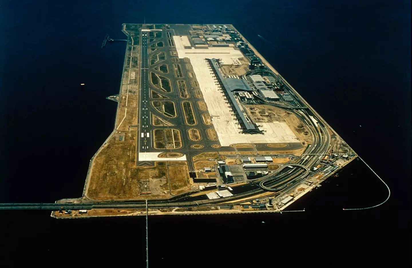 Kansai International Airport 'floats' on top of the Osaka Bay on two artificial islands (Yamaguchi Haruyoshi/Sygma via Getty Images)