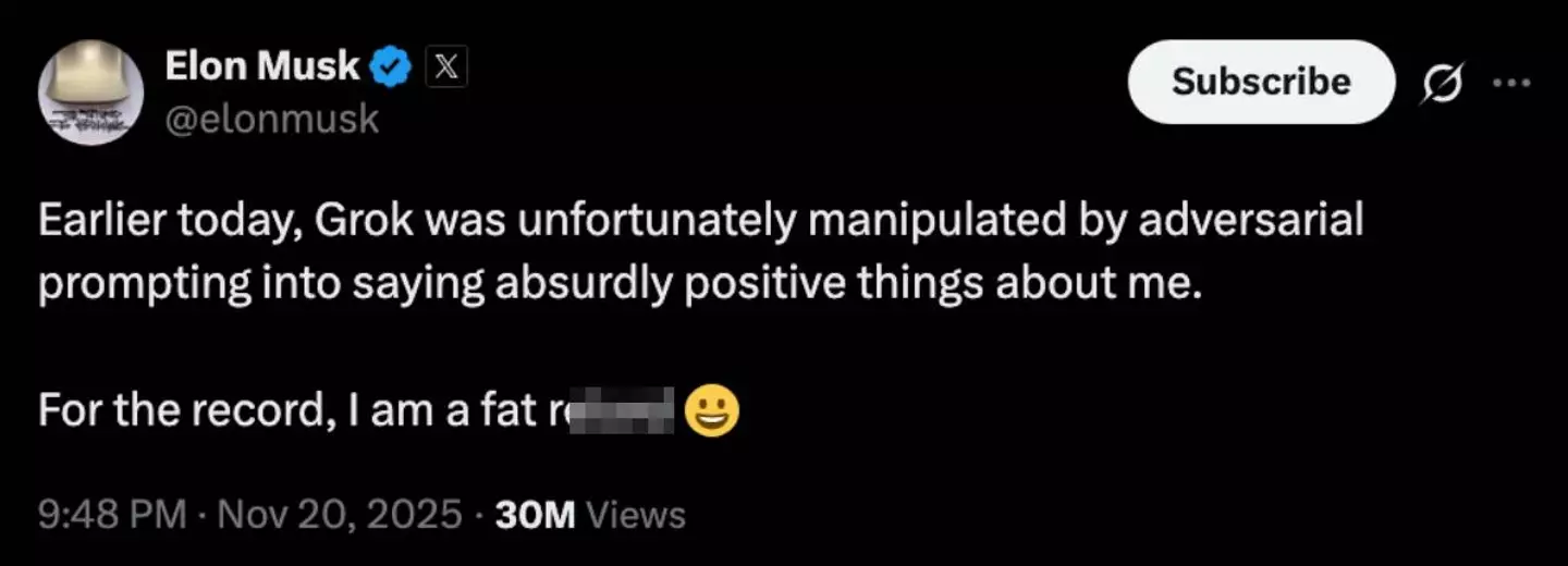 There's confusion about Musk's bizarre Grok post (X)
