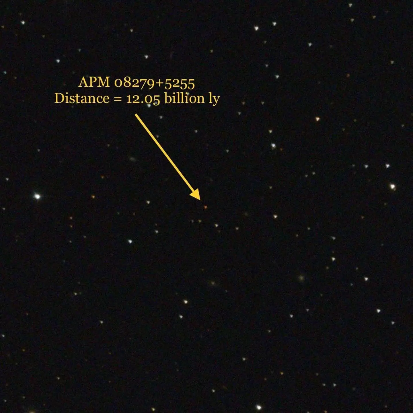 APM 08279+5255 is located over 12 billion light-years away (ManyWorldsAstro/Reddit)