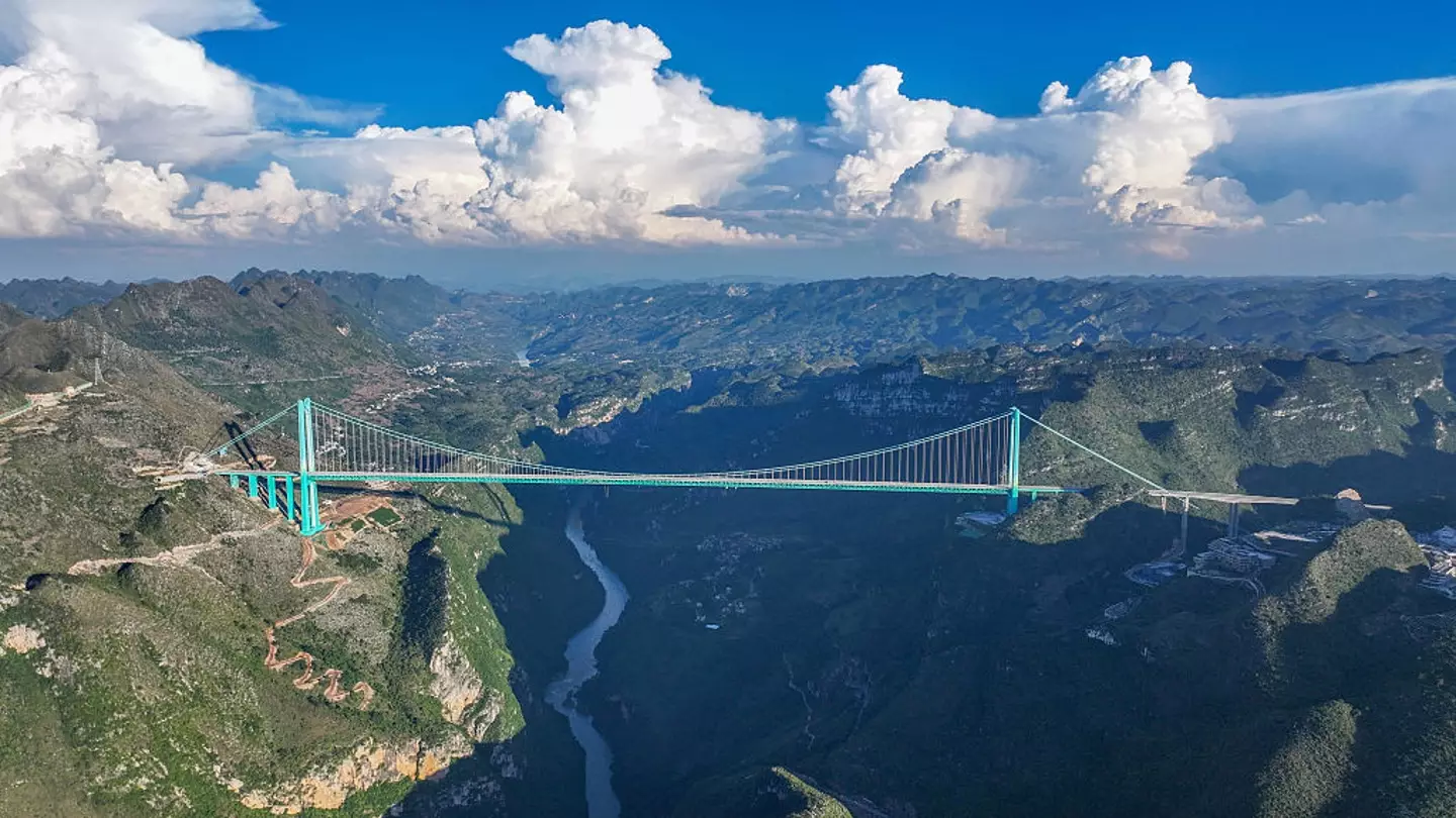 The Huajiang Grand Canyon Bridge sits 625 meters above the rocky gorge below (Liu Chaofu/VCG via Getty Images)