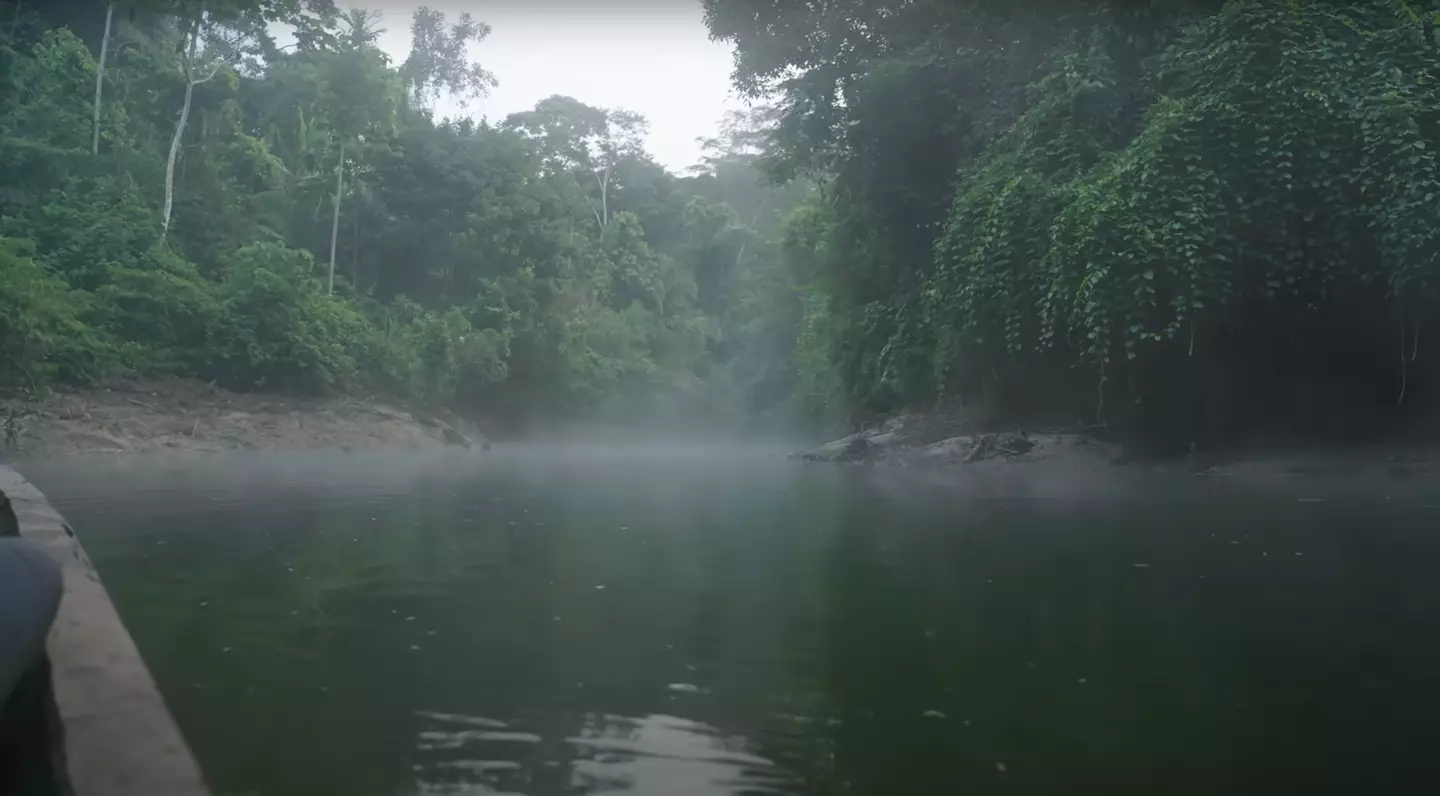 The river's temperature is due to a geothermal feature (YouTube/@JaySwingler)