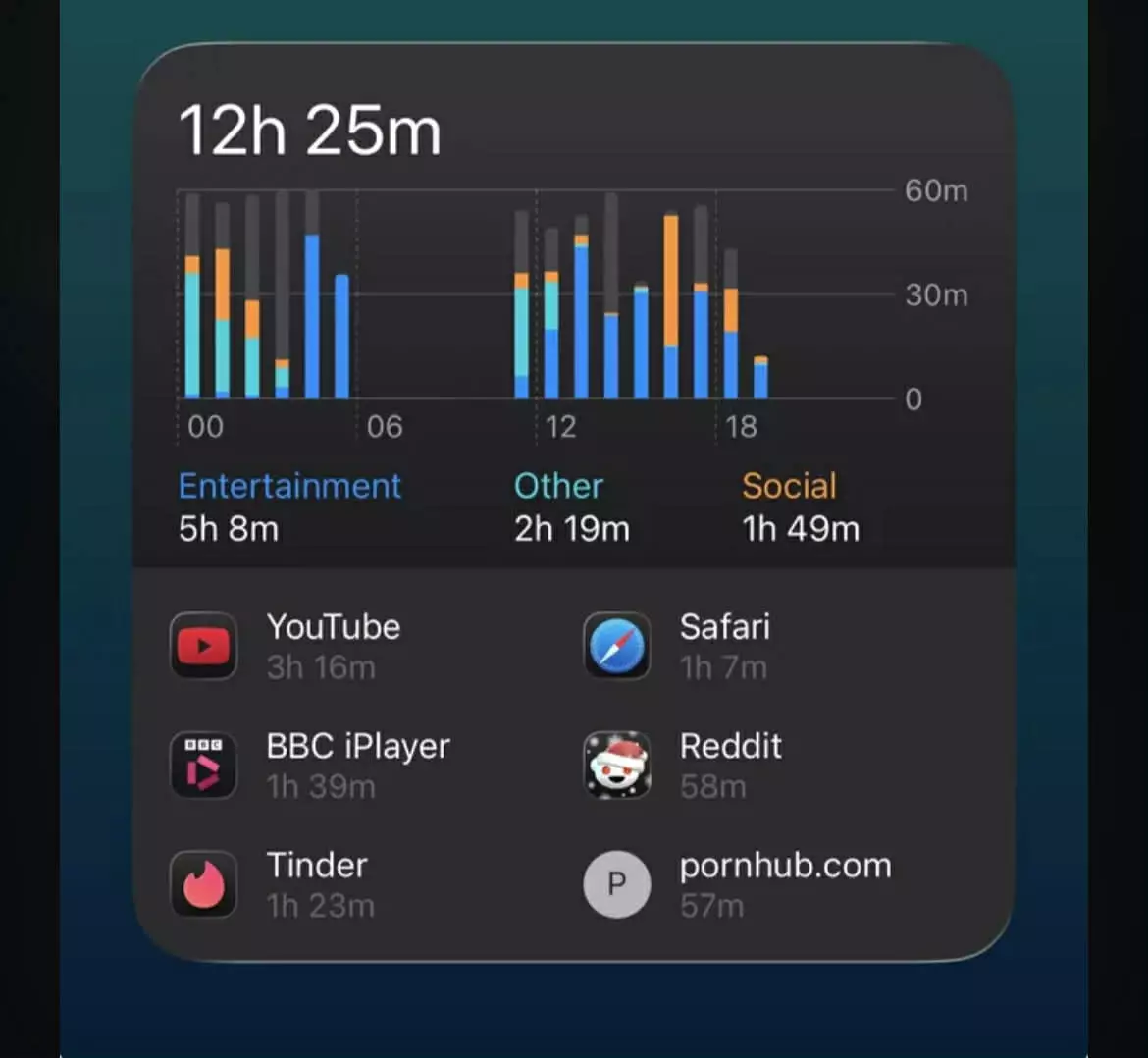 An Apple user was baffled after they noticed how a NSFW site appears in the Screen Time feature (Reddit)