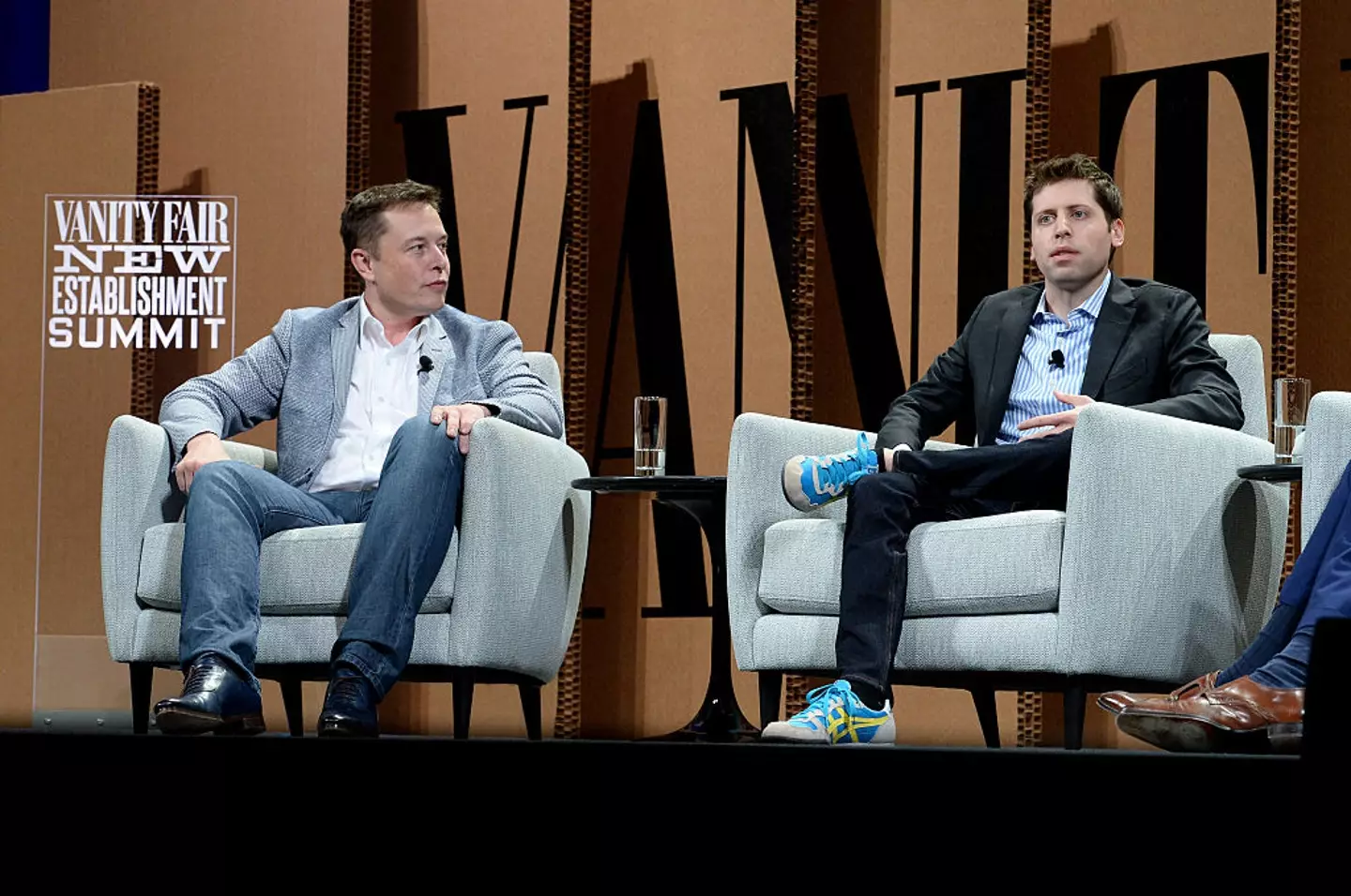 Altman and Musk were two of the founders of OpenAI, pledging to 'save humanity' with artificial intelligence (Michael Kovac/Getty Images for Vanity Fair)
