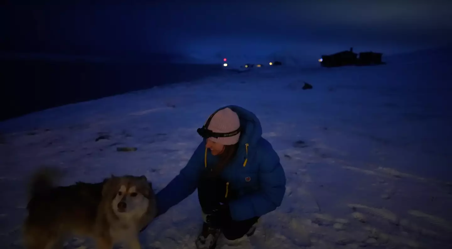 Cecilia Blomdahl plays with her pet Husky in complete darkness at 11am (YouTube/@CeciliaBlomdahl)