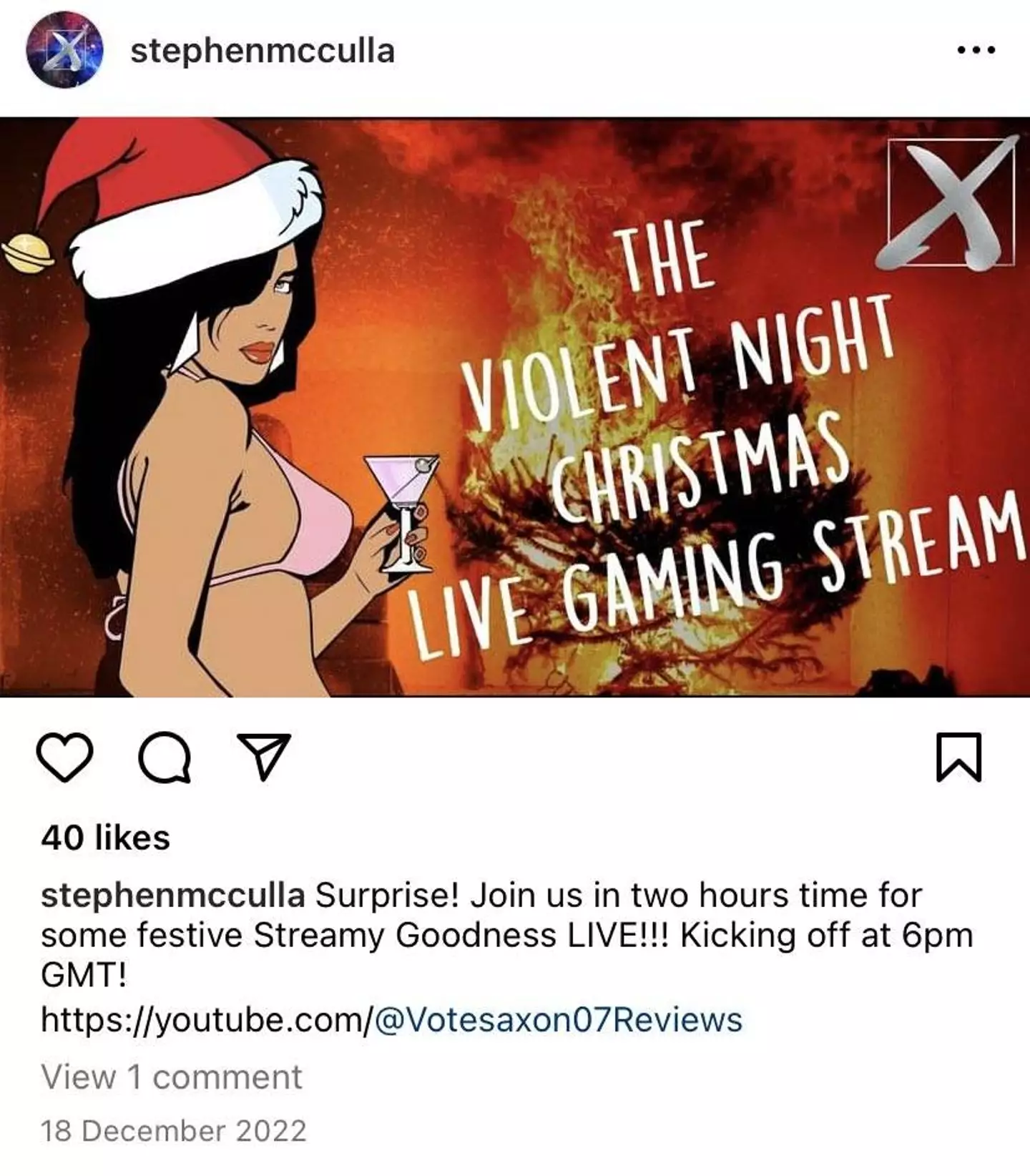 McCullagh advertised his gaming stream on social media (Instagram / Stephen McCullagh)