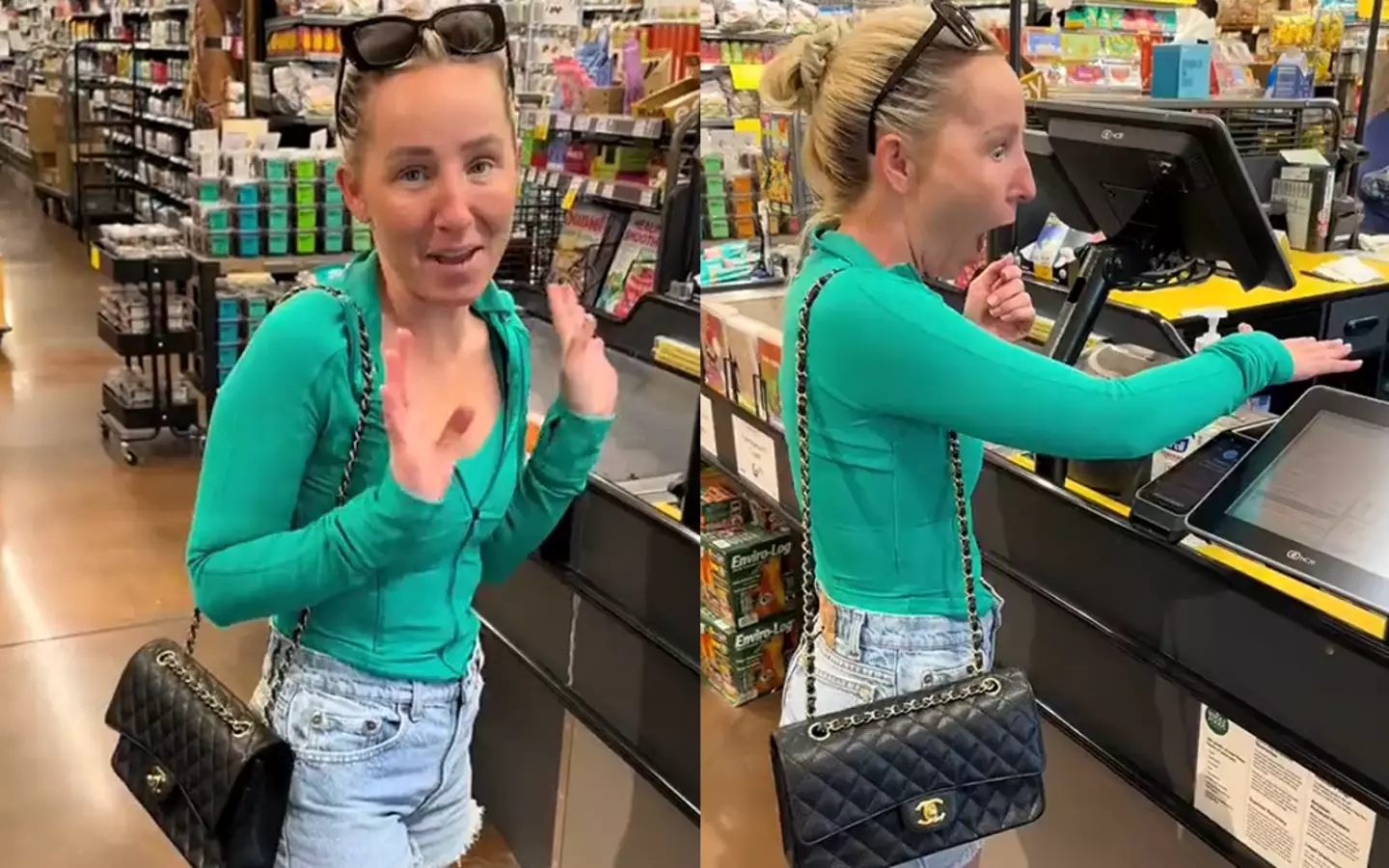 The video shows Burgundy Waller supposedly paying for groceries with her hand (Burgundy Waller/TikTok)