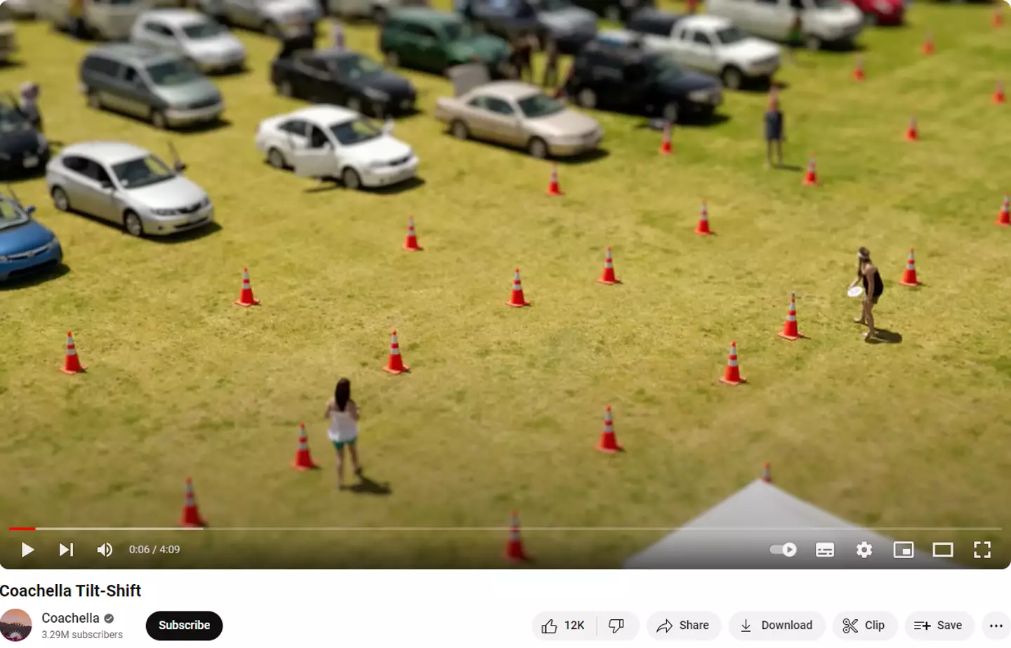 This example of tilt shift used for Coachella shows the technique used.