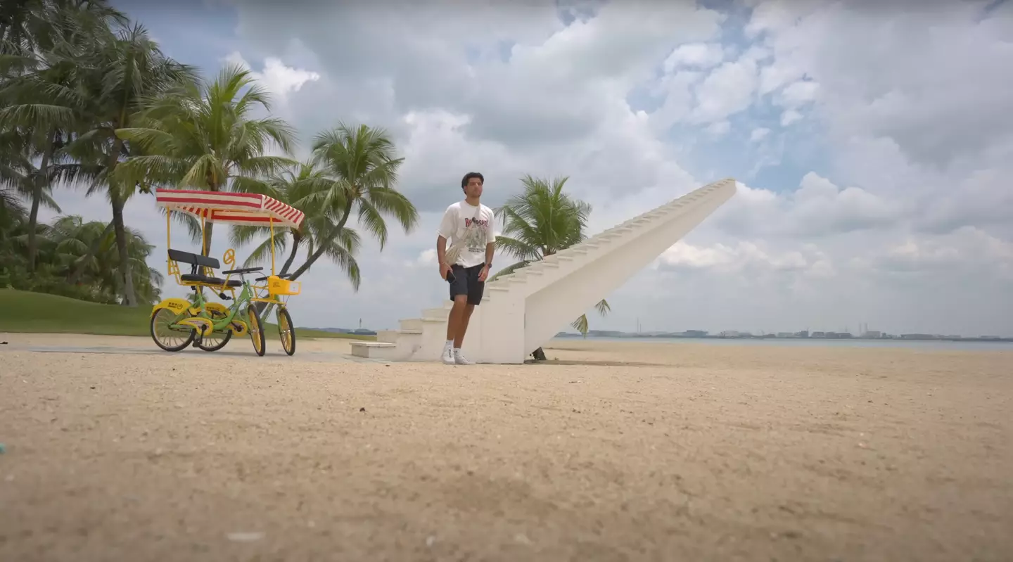 On the beach, the YouTuber found a staircase that leads to nowhere (YouTube/@benmorris)