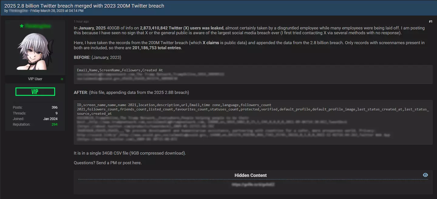 A screenshot of the original post showing the leaked data / SafetyDetectives