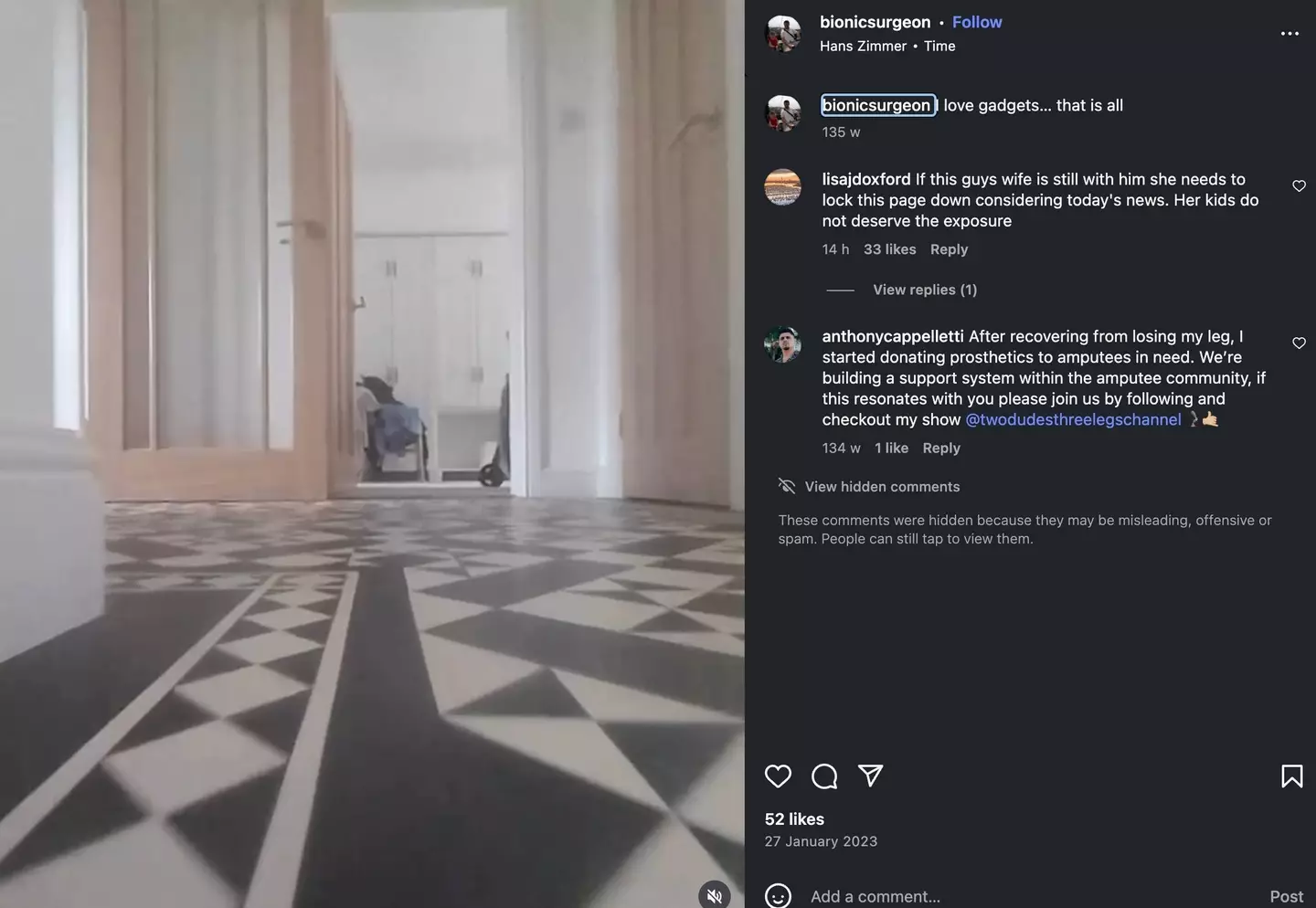Hopper's Instagram is still active at the time of writing (Instagram / bionicsurgeon)