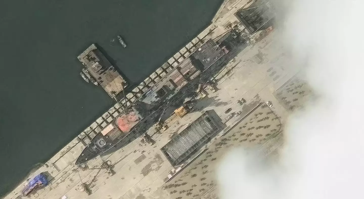 A satellite image of the new North Korean warship before launch (Reuters)