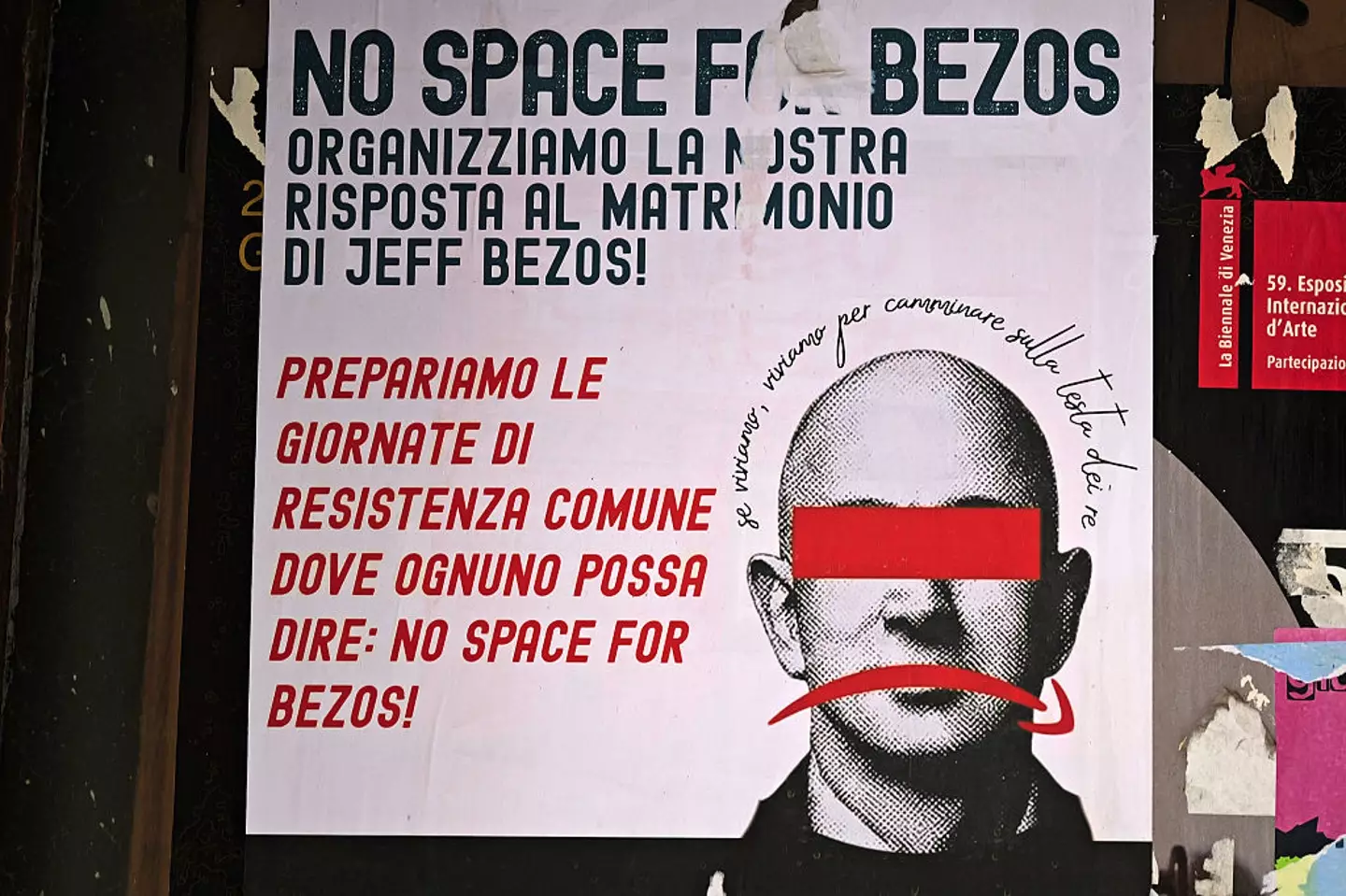 A "No Space for Bezos" mural in Venice streets (Getty Images)