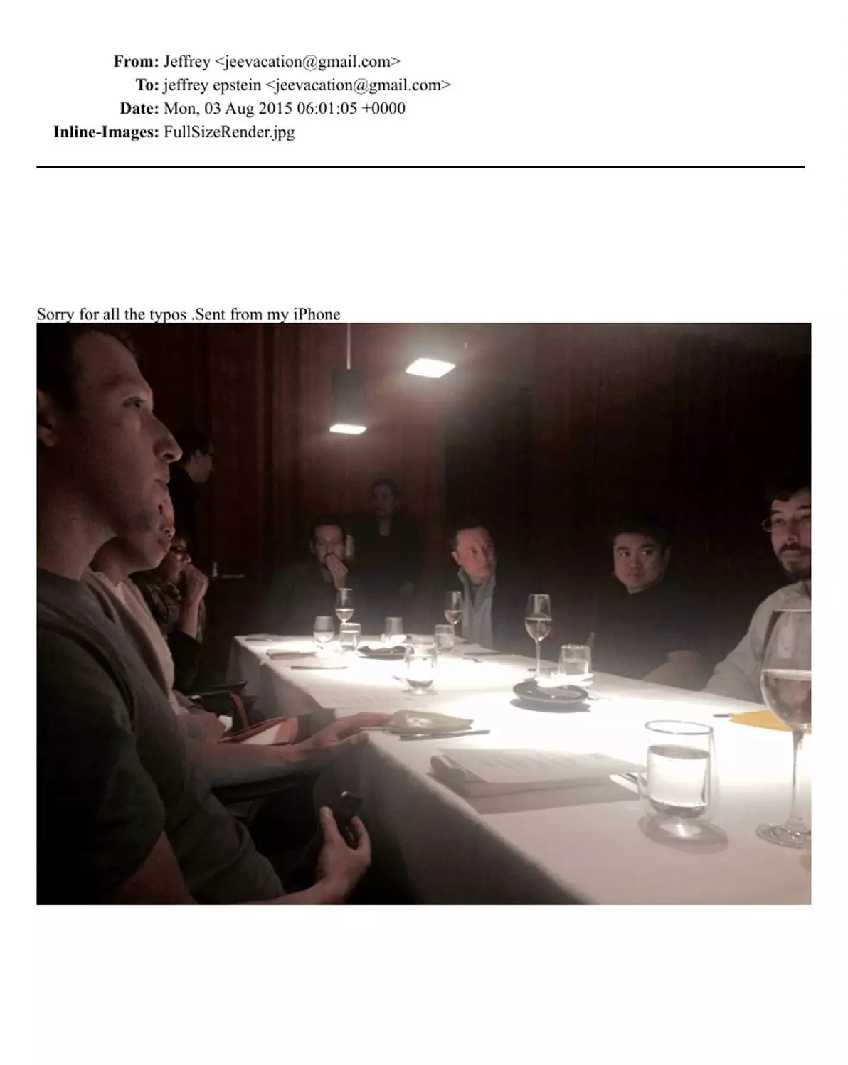 Musk and Zuckerberg in a picture Epstein sent to himself (Department of Justice)