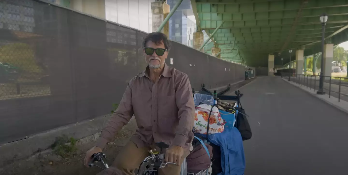 Carlos has built himself a trolley out of what he thinks was an old bed frame (YouTube/@ErikKSwanson)