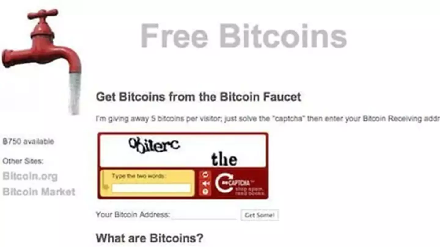 The 2010 website was handing out free Bitcoin (Reddit)