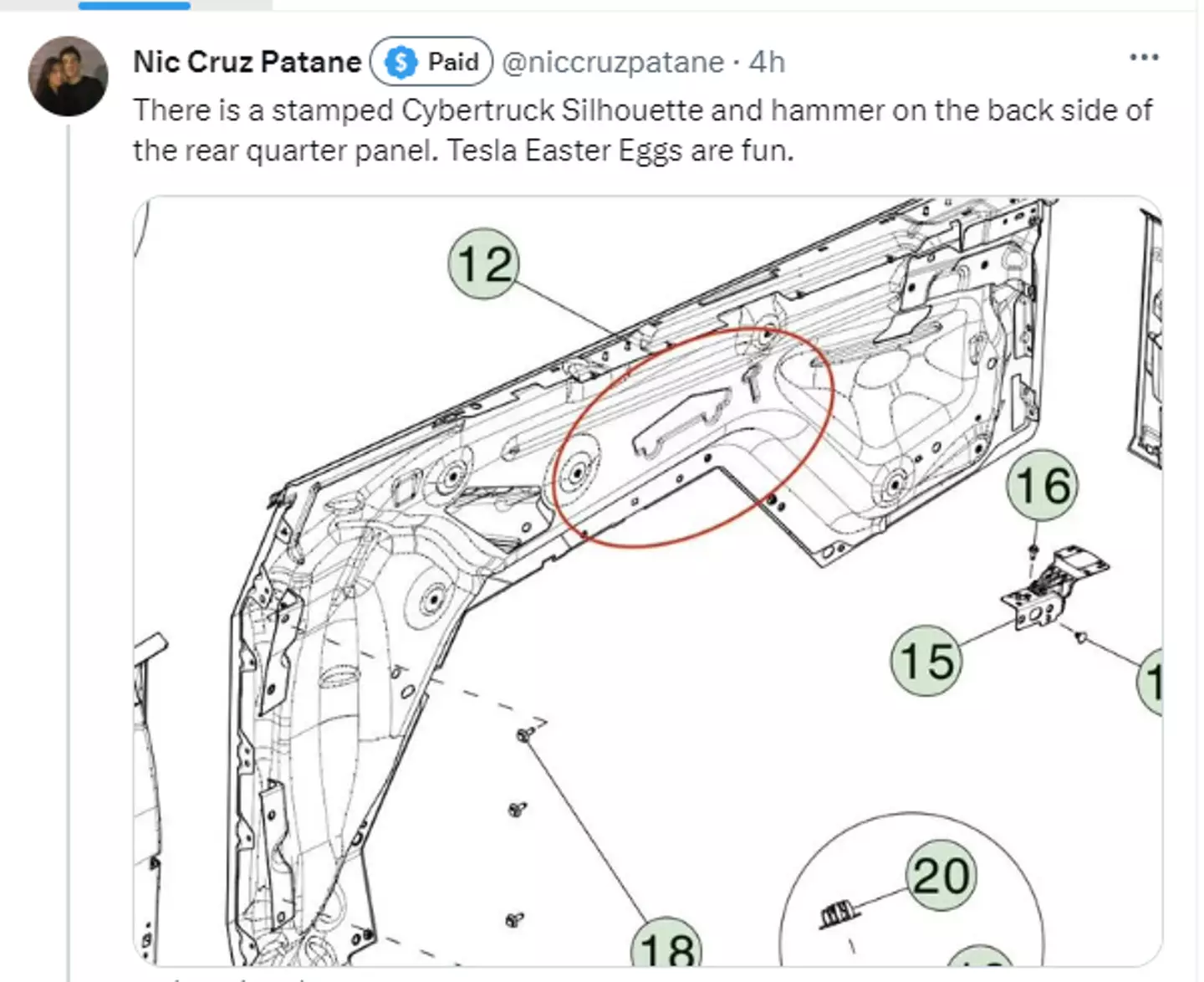 A car enthusiast has shared an 'invisible' Cybertruck easter egg