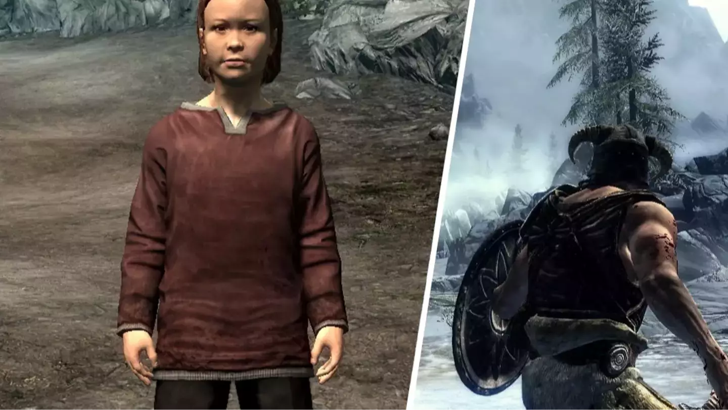 Skyrim player follows their child NPC across the map, has a wild adventure