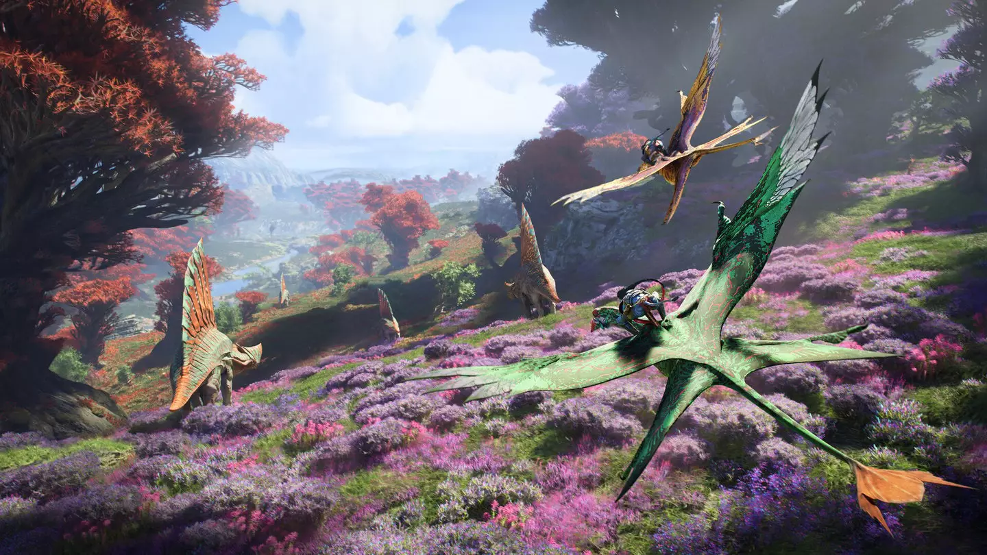Promo image of a Na'vi flying on one of those dinosaur bird things, Ubisoft