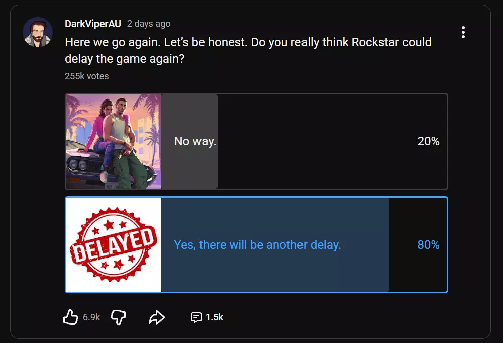 The poll in question from DarkViperAU's YouTube page