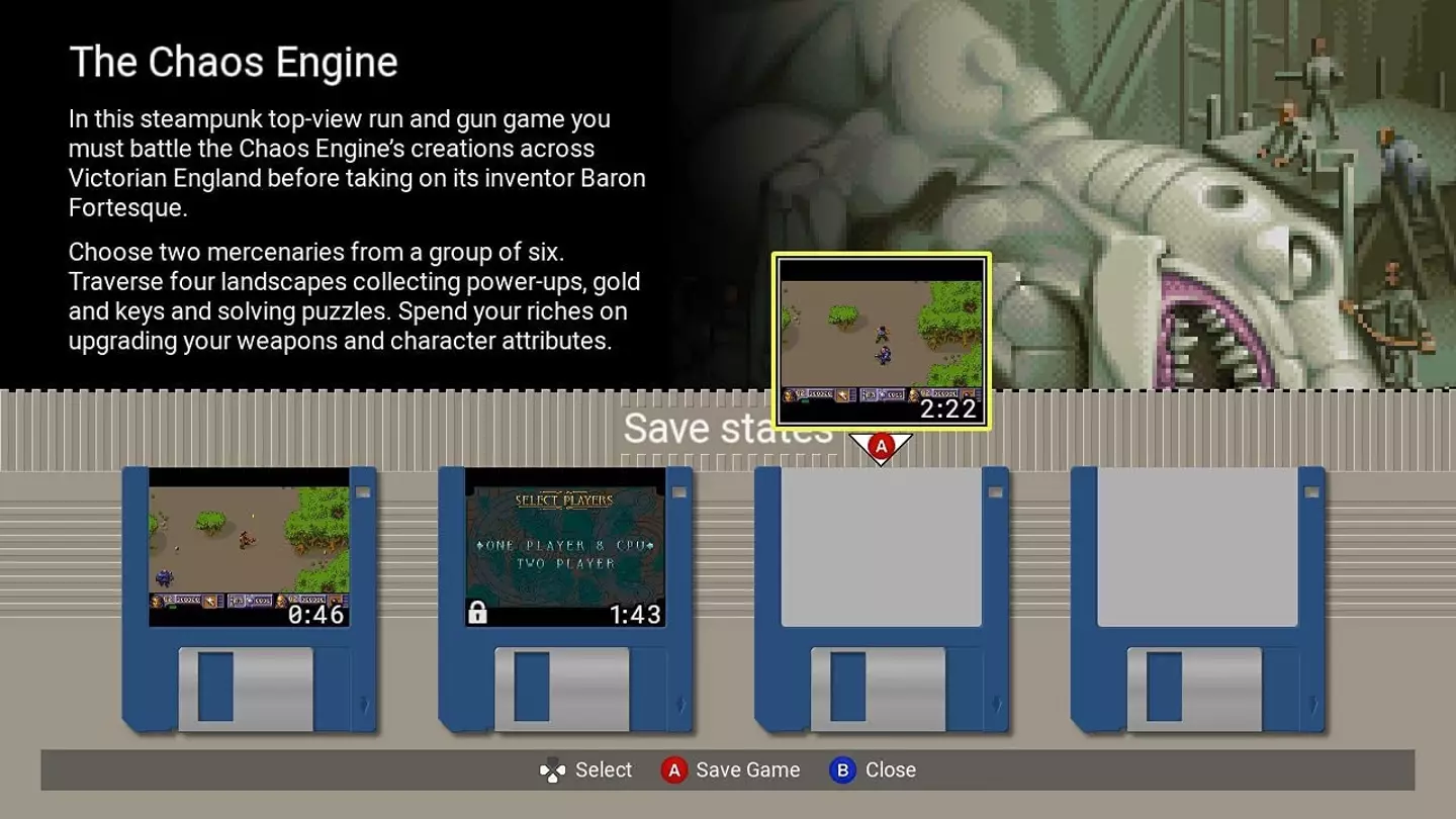 Save states make a huge difference to being able to beat tough titles like The Chaos Engine /