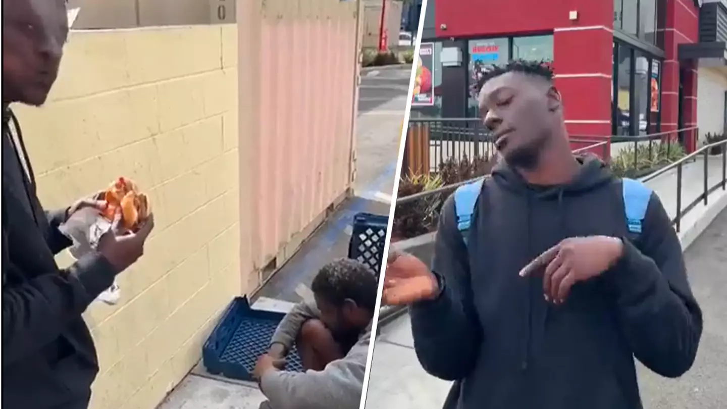 YouTuber slammed after buying homeless man food and eating it in front of him