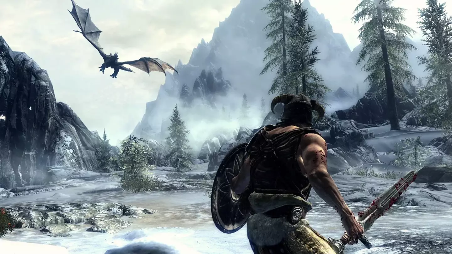 Skyrim dragon flying in