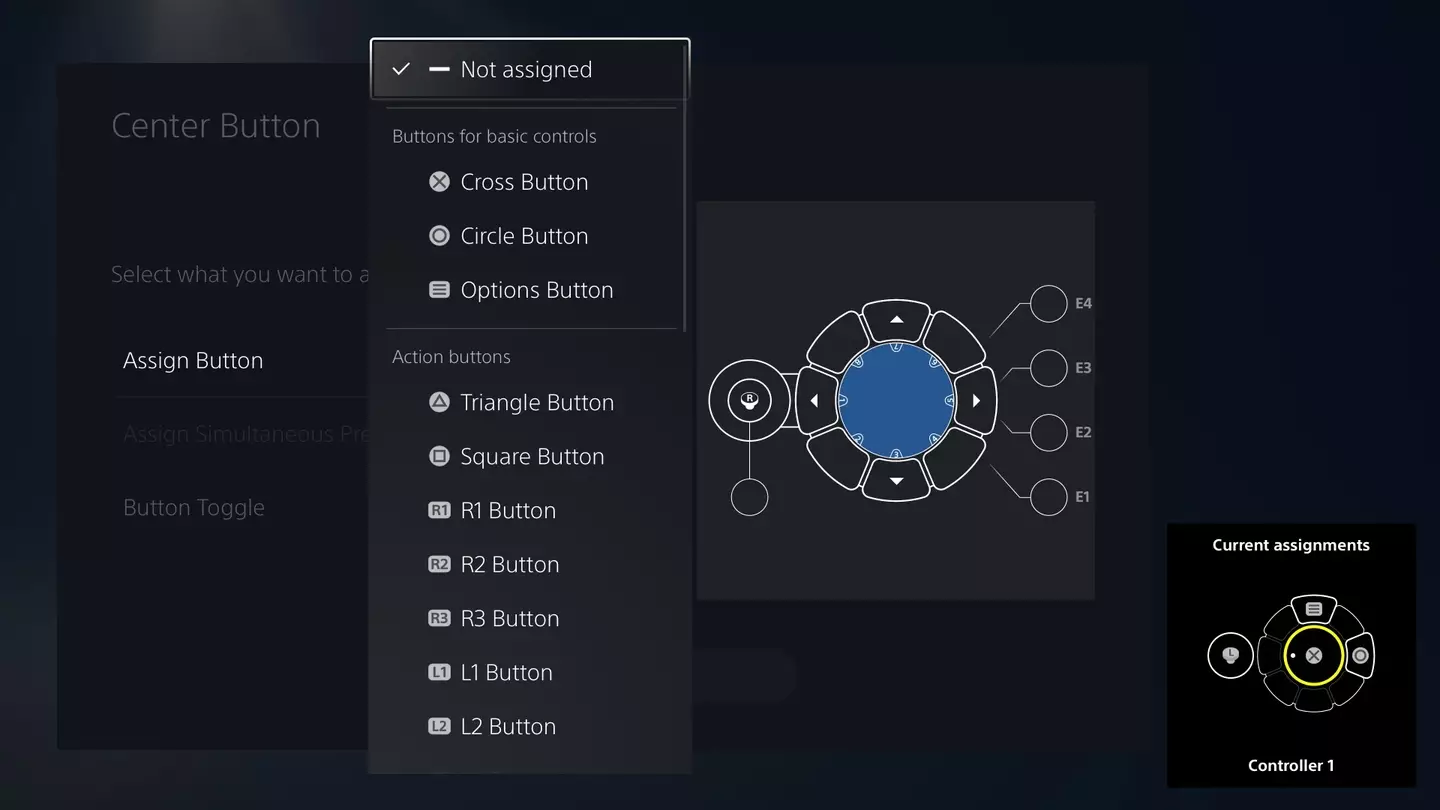 A screenshot showing the Access controller's button mapping options. /