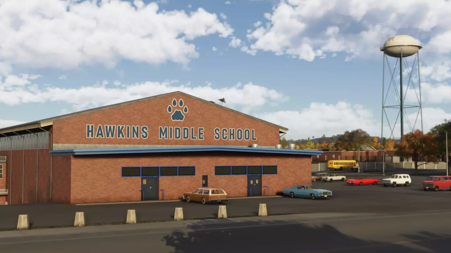 Image shows Hawkins Middle School in Microsoft Flight Simulator 2024