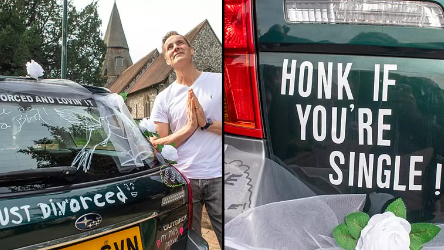 Man celebrates the end of 23-year marriage by driving Just Divorced car around town