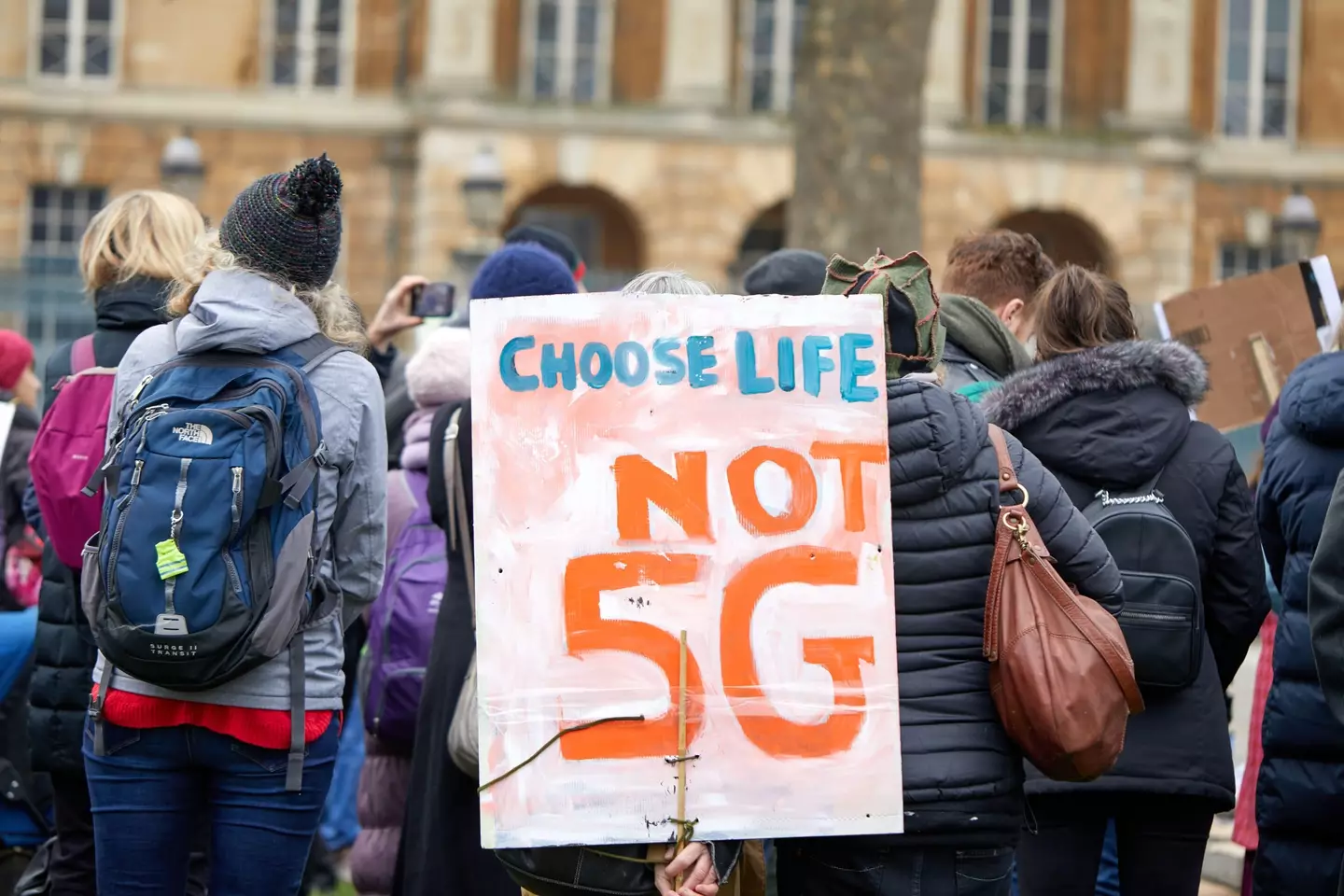 An anti-5G placard at a protest in London.