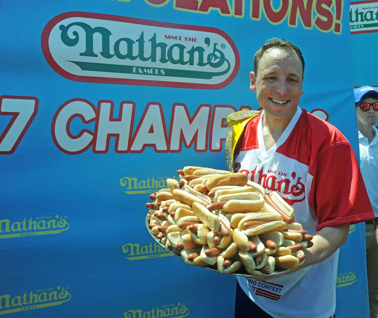 Joey Chestnut managed to scoff 62 hot dogs in just 10 minutes.