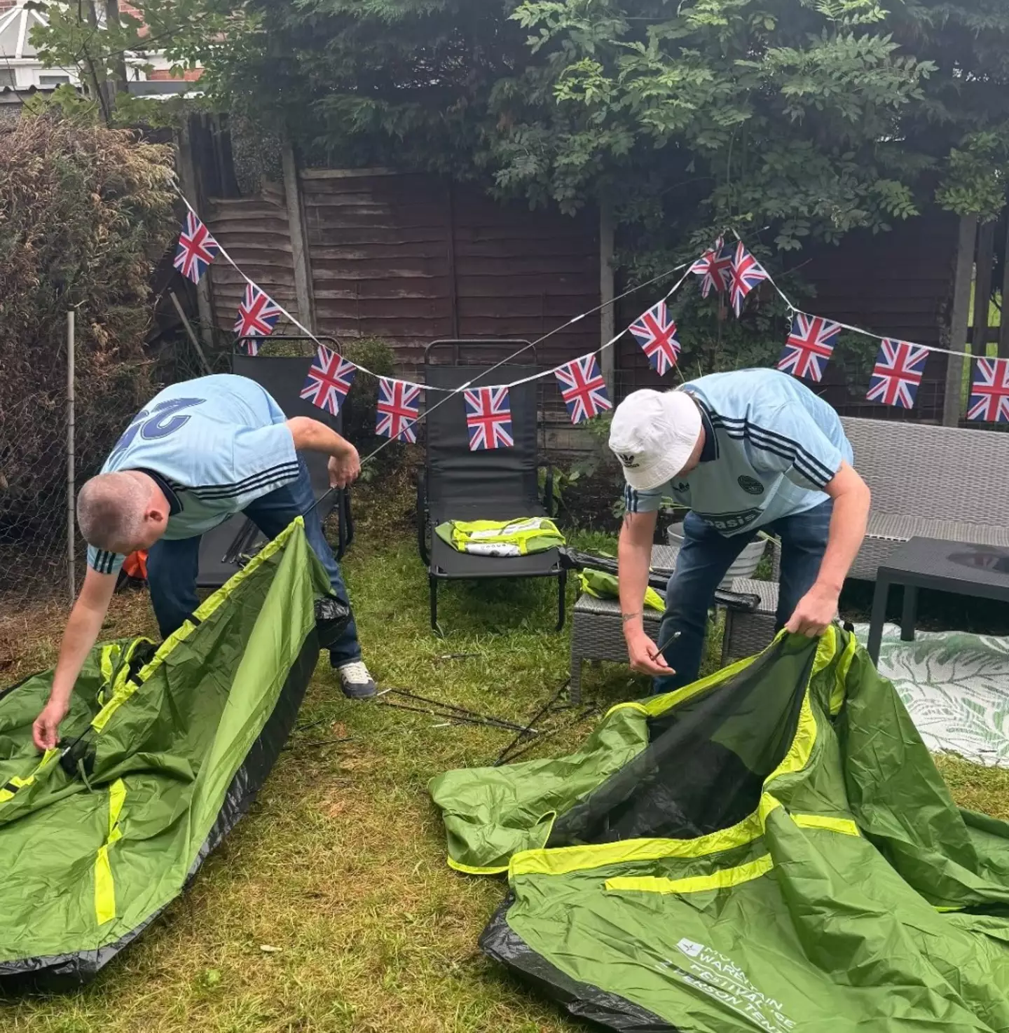 David Pallister, 44, and Mark Abernethy, 47, are bedding down in Liv's garden tonight (Supplied)