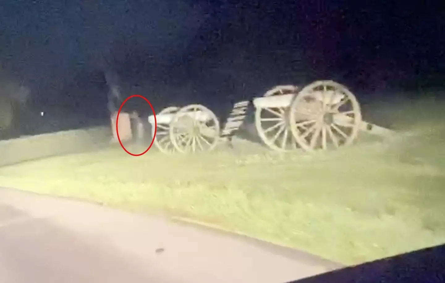 One of the 'ghosts' was spotted walking by the cannons.
