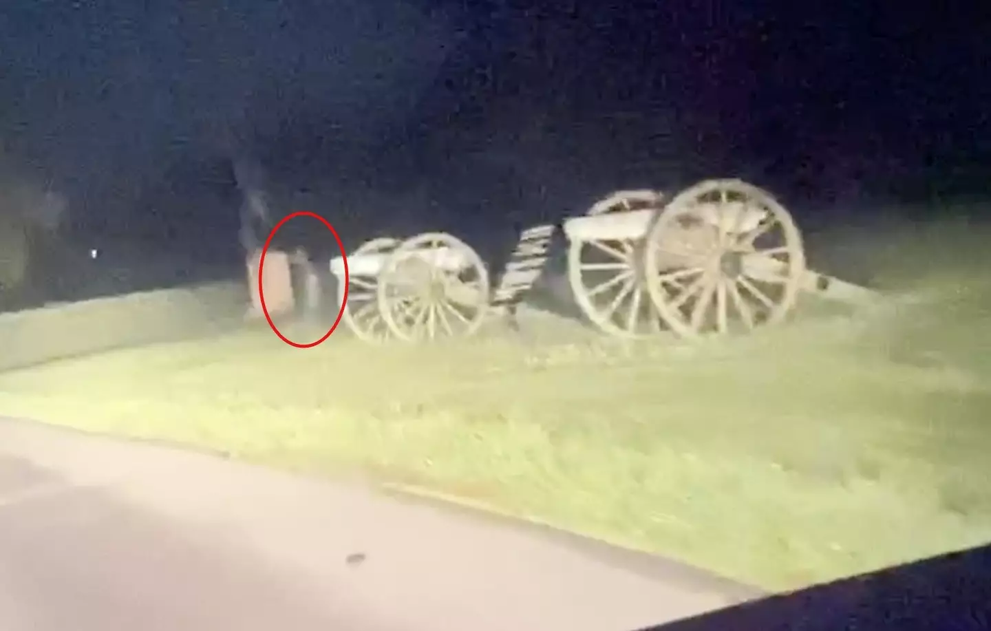 One of the 'ghosts' was spotted walking by the cannons. (SWNS)