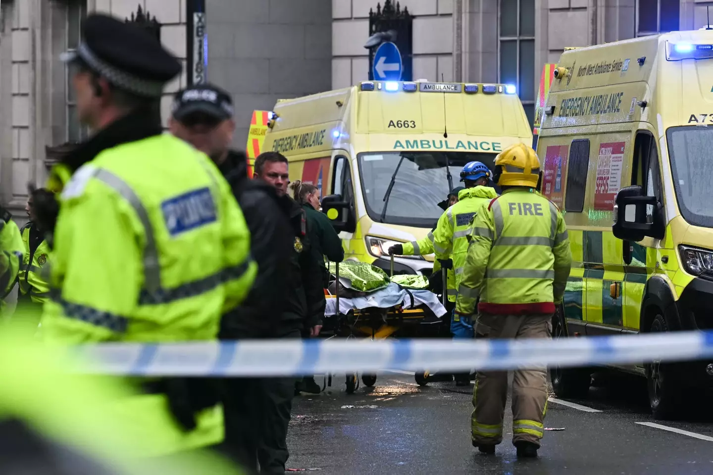 Police, ambulance and fire services were on the scene within minutes (PAUL ELLIS/AFP via Getty Images)