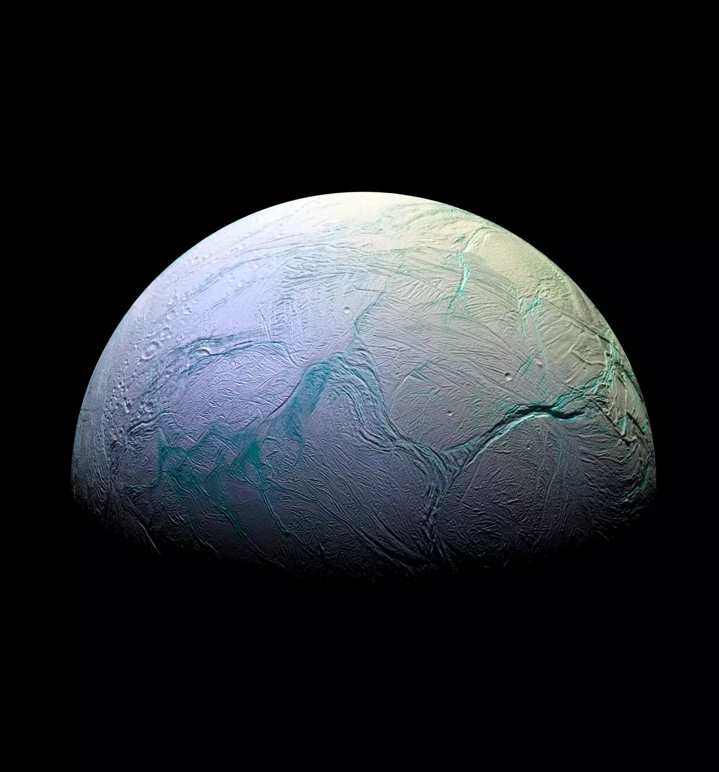 Enceladus, the sixth-largest moon of Saturn.