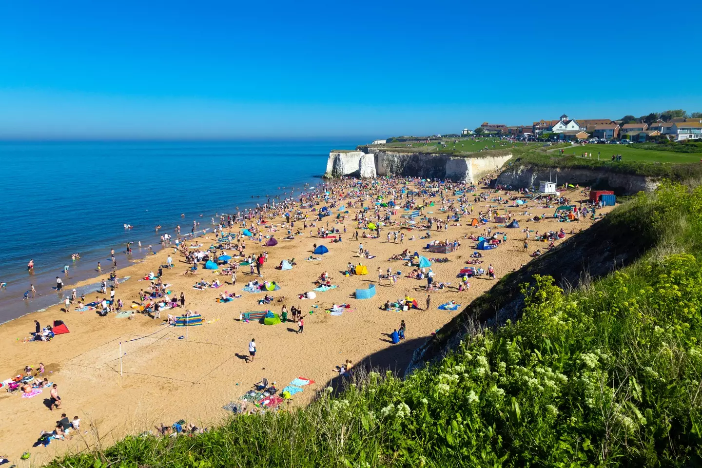 Beachgoers at Botany Bay, Kent.