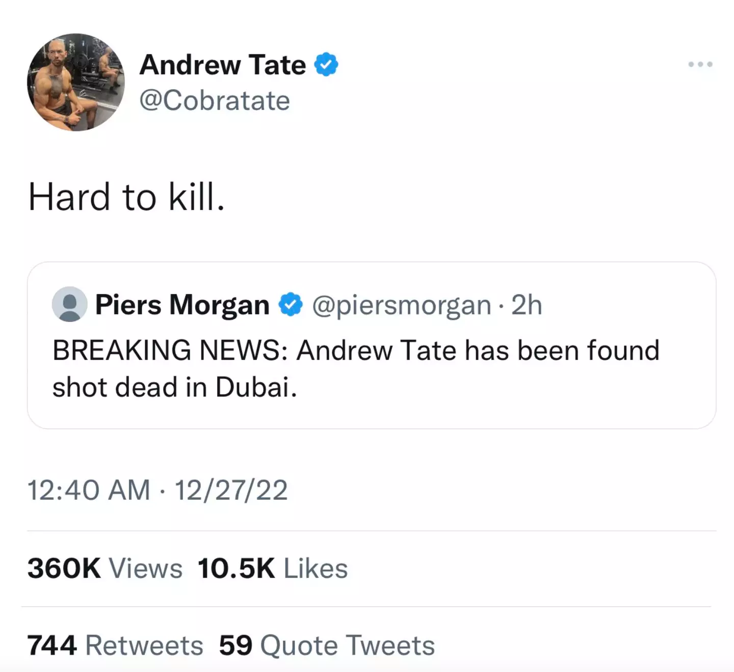 Andrew Tate confirmed that he is still alive.