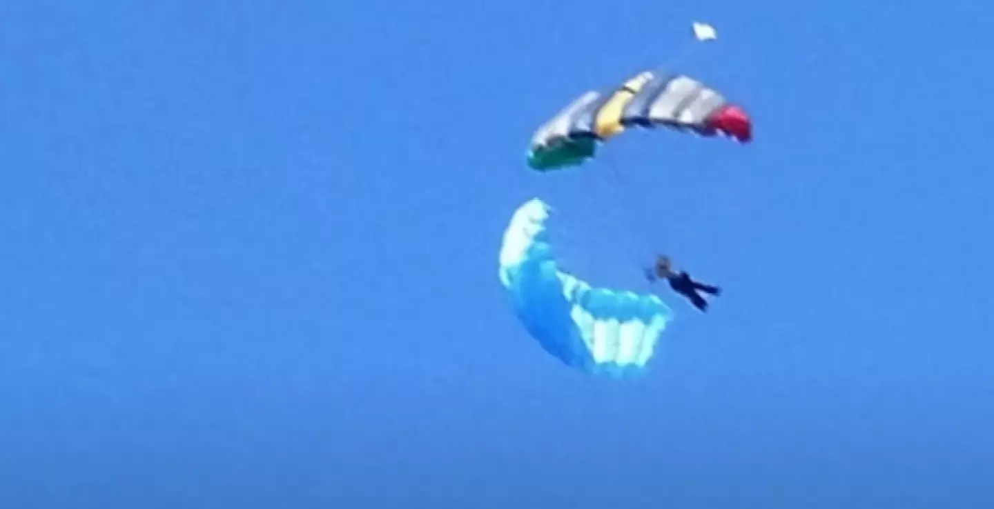 The skydiving instructor and his student Shirley Dygert both prepared for the worst following the malfunction (YouTube/Inside Edition)