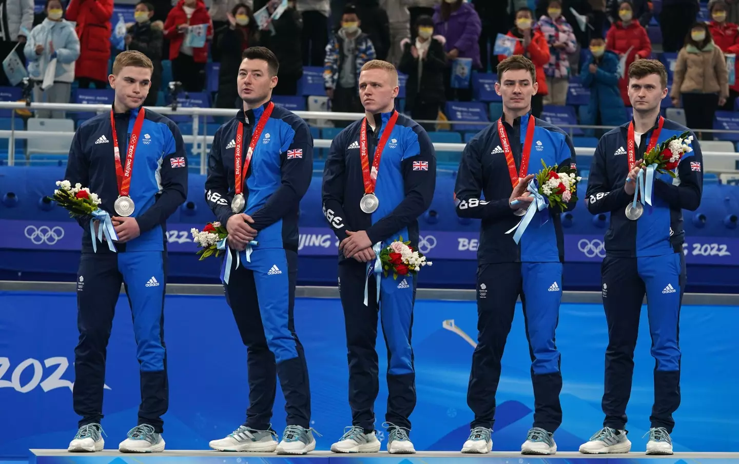 Ross Whyte, Hammy McMillan, Bobby Lammie, Grant Hardie and Bruce Mouat with their silver medals.