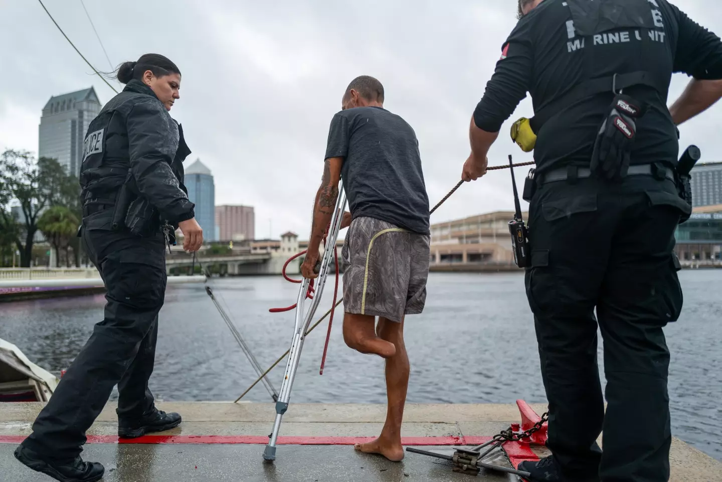 Officials tried to persuade the man to leave, but it seems as though he's decided to stay put (Spencer Platt/Getty Images)
