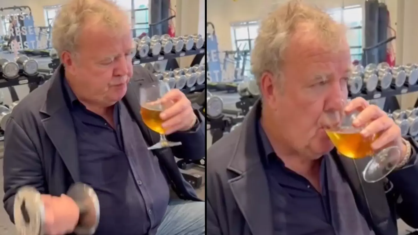 Jeremy Clarkson drinks pint of lager at the gym in bizarre video