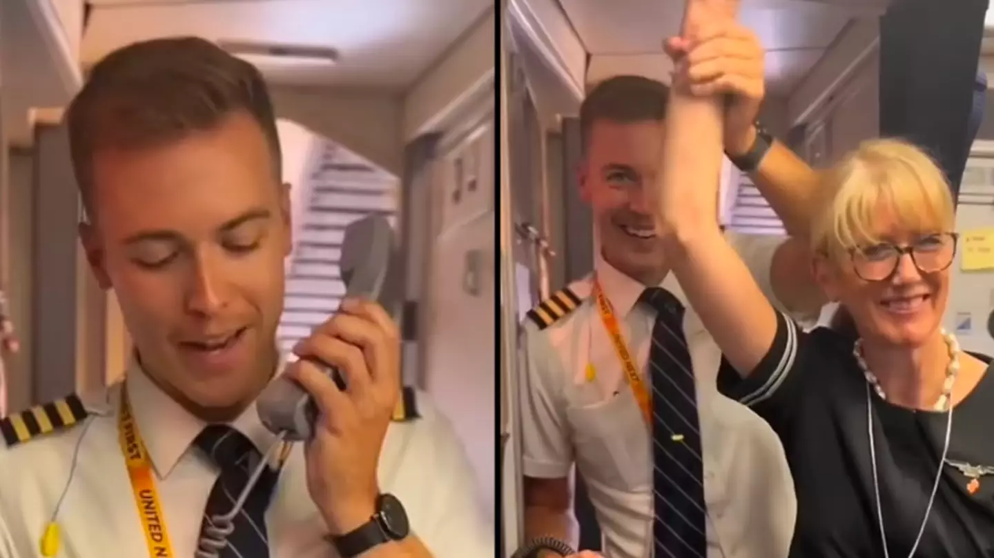 Pilot gives emotional speech recognising flight-attendant mum on plane