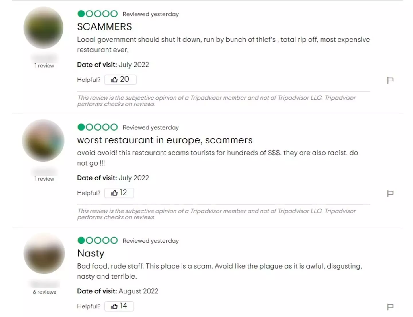 A number of reviews were submitted to Trip Advisor.