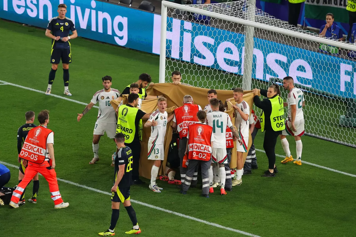 Barnabas Varga was hospitalised following a horror collision with Scottish goalkeeper Angus Gunn (James Gill - Danehouse/Getty Images)