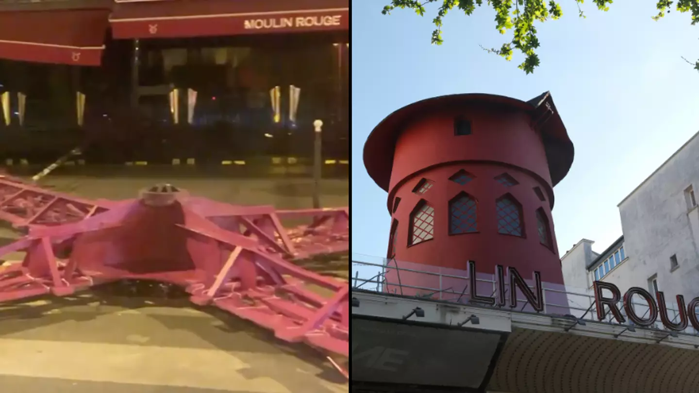 Iconic sails from Moulin Rouge's windmill fall off and crash to the ground in shocking scenes