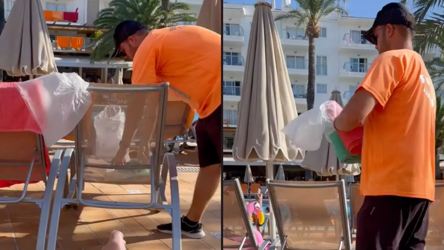 Moment hotel worker gets revenge on sunbed hoggers in Majorca
